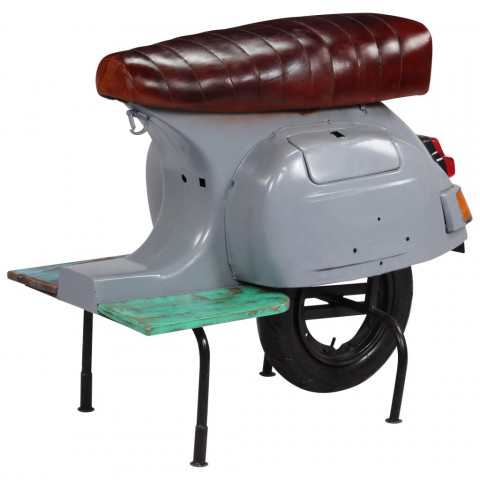 Chaise de bar scooter cuir véritable et bois recyclé - Couleur au choix