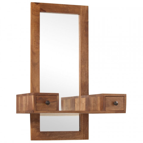 Miroir cosmétique avec 2 tiroirs bois solide de sesham