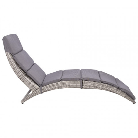 Chaise longue pliable avec coussin Résine tressée Gris