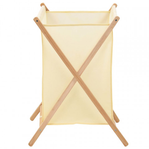 Panier à linge bois de cèdre et textile beige 42 x 41 x 64 cm