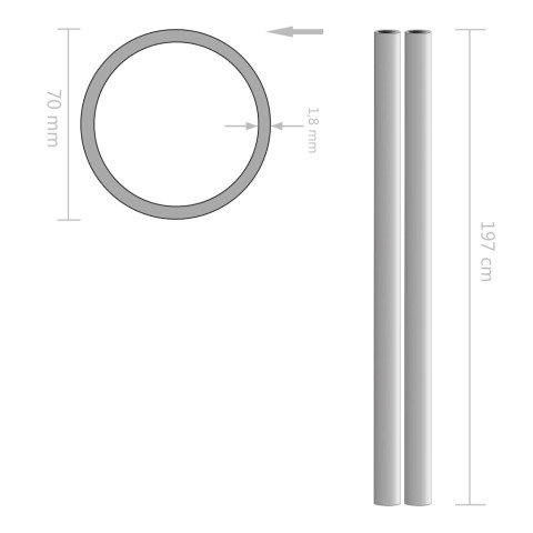 Tube rond acier inoxydable 2 pcs v2a 2 m ø70x1,8 mm