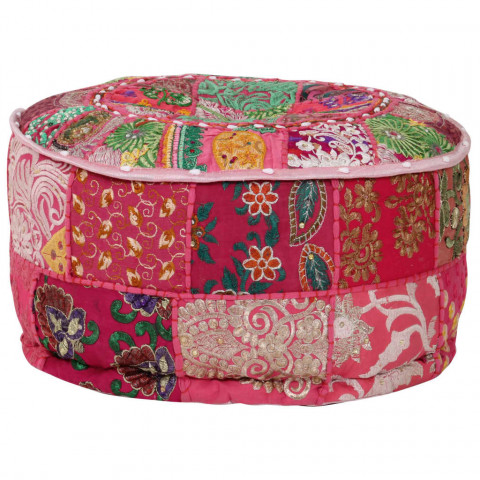 Pouf rond en coton en patchwork fait à la main 40 x 20 cm rose