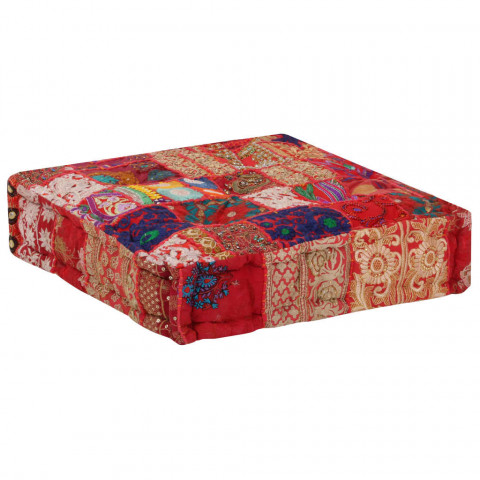 Pouf carré en coton fait à la main 50 x 50 x 12 cm rouge