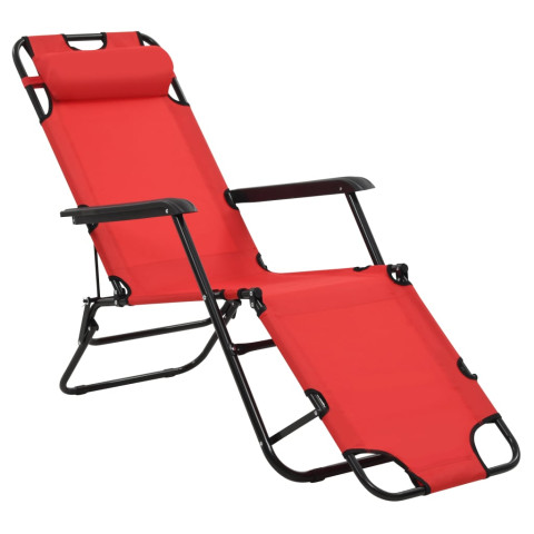 Lot de deux chaises longues pliables avec repose-pied acier rouge helloshop26 02_0011945