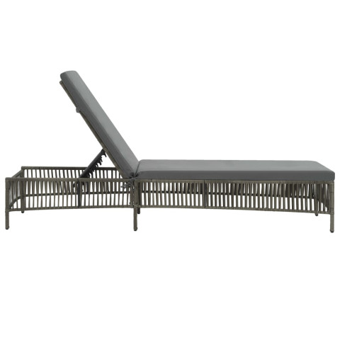 Transat chaise longue bain de soleil lit de jardin terrasse meuble d'extérieur avec coussin résine tressée gris helloshop26 02_0012507