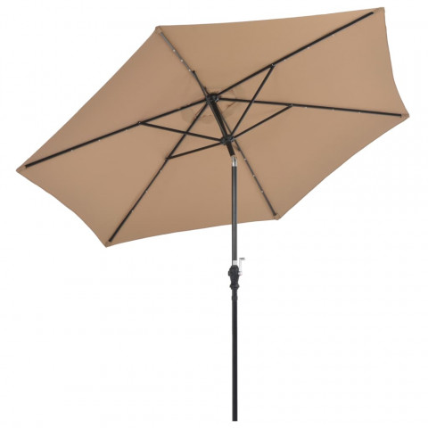 Parasol d'extérieur avec LED et mât en acier 300 cm Taupe