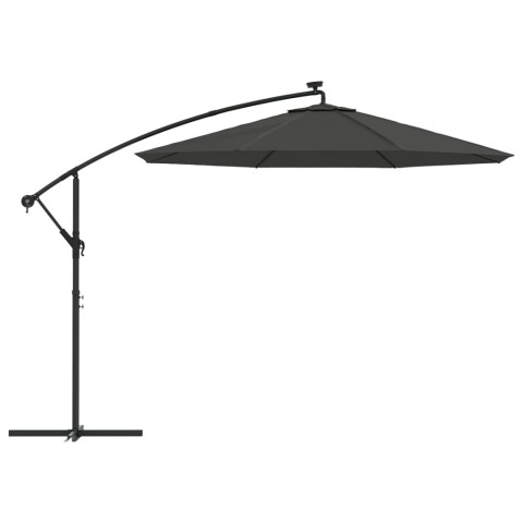 Parasol en porte-à-faux led et mât en acier 300cm anthracite