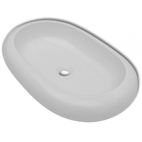 Vidaxl lavabo de salle de bain avec mitigeur céramique ovale blanc