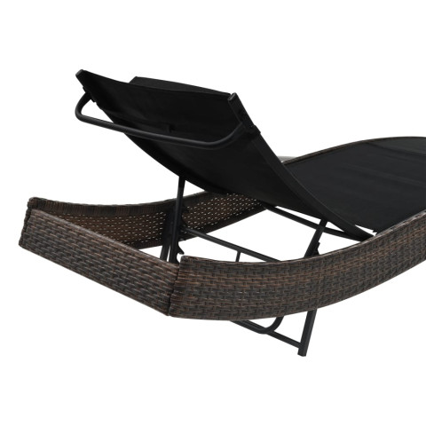 Transat chaise longue bain de soleil lit de jardin terrasse meuble d'extérieur avec oreiller résine tressée marron helloshop26 02_0012558