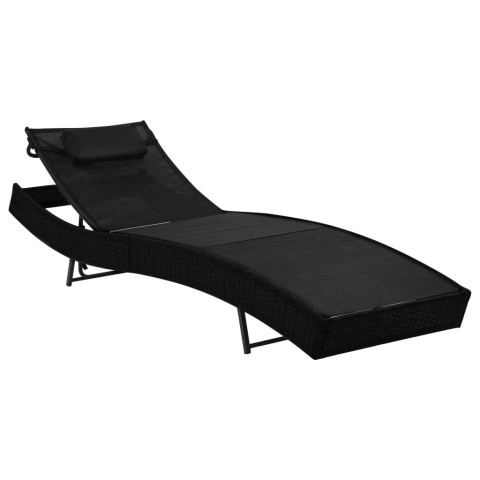 Lot de 2 transats chaise longue bain de soleil lit de jardin terrasse meuble d'extérieur et table résine tressée et textilène noir helloshop26 02_0012145