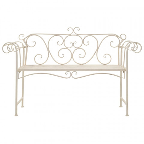 Banc de jardin 132 cm métal antique blanc