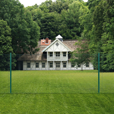 Clôture en grillage métallique avec poteaux acier 25x1 m vert