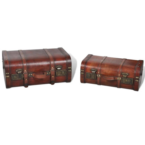 Coffre de rangement vintage bois marron 2 pcs