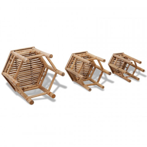 Vidaxl set de 3 tabourets hexagonaux en bambou