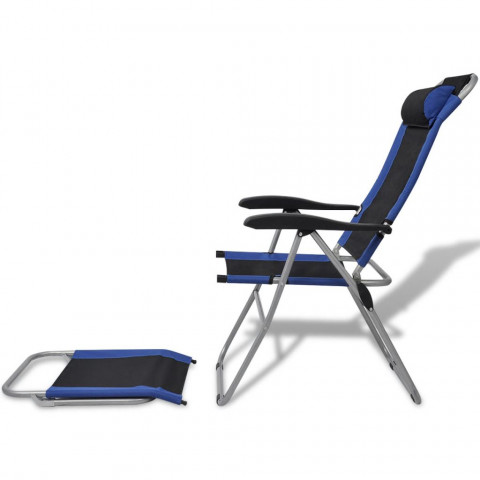 Vidaxl chaise inclinable de camping 2 pcs bleu et noir