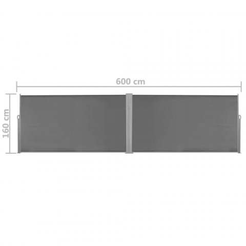 Auvent latéral rétractable gris de 160x600 cm