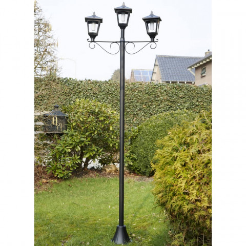 Lampadaire led solaire de jardin avec 3 lampes brooklyn noir