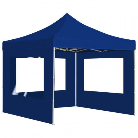 Tente de réception pliable avec parois Aluminium 3 x 3 m Bleu