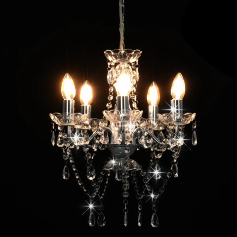 Lustre avec perles de cristal argenté rond 5 x e14