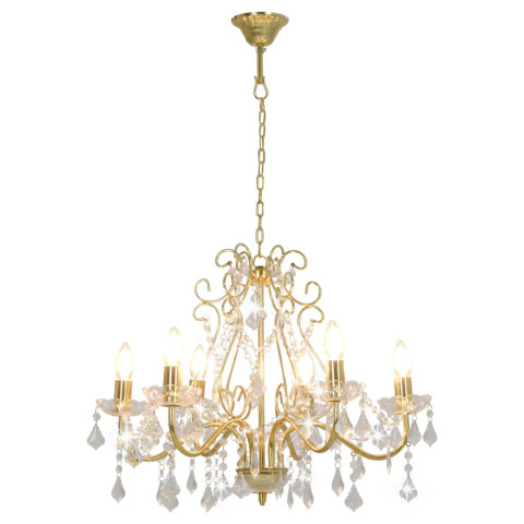 Lustre avec perles de cristal doré rond 6 x e14