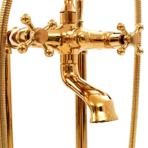Robinet de baignoire salle de bain sur pied acier inoxydable 99,5 cm doré