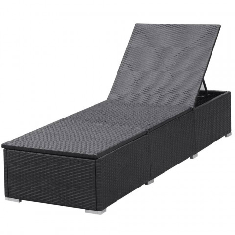 Chaises longues avec coussins 2 pcs résine tressée noir