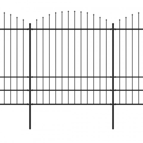 Clôture de jardin à dessus en lance acier (1,75-2)x3,4 m noir