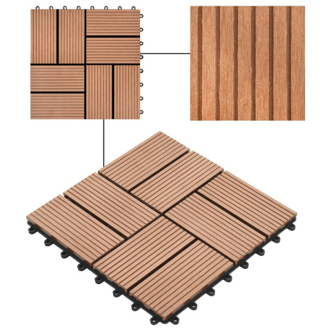 Carreaux de terrasse 22 pcs 30 x 30 cm 2 m² wpc - Couleur au choix