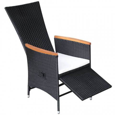 Chaise inclinable de jardin 2pc et coussins résine tressée noir