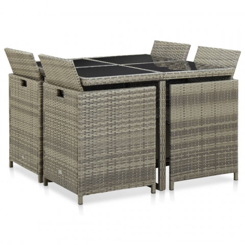 Mobilier à dîner de jardin 9pcs et coussins résine tressée gris