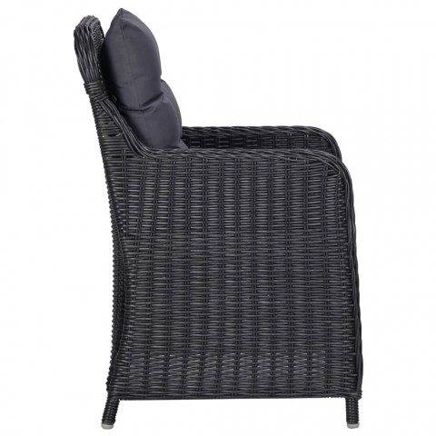 Chaises de jardin 2 pcs avec coussins résine tressée noir