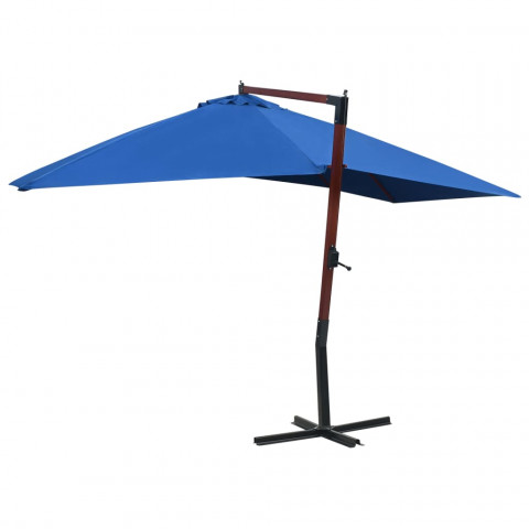 Parasol suspendu avec mât en bois 400x300 cm Bleu