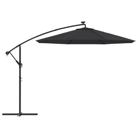 Parasol déporté à led et mât en acier 300 cm noir