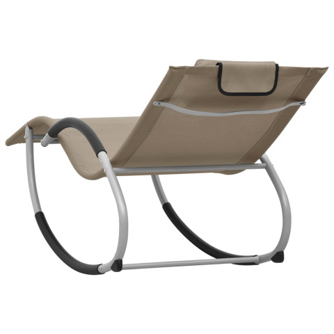 Transat chaise longue bain de soleil lit de jardin terrasse meuble d'extérieur avec oreiller taupe textilène helloshop26 02_0012561