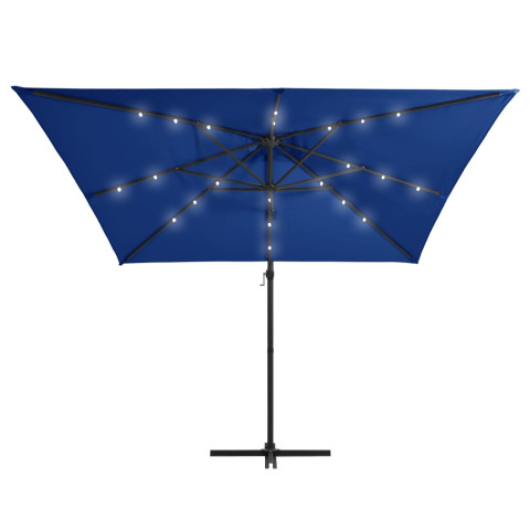 Parasol mobilier de jardin déporté avec led et mât en acier 250 x 250 cm bleu azuré helloshop26 02_0008446