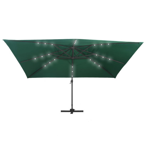 Parasol déporté avec lumières led aluminium 400 x 300 cm vert helloshop26 02_0008453