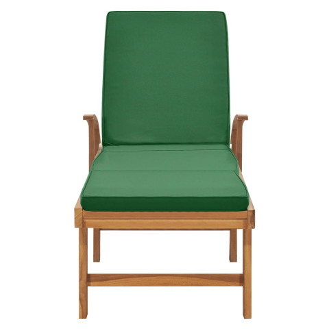 Transat chaise longue bain de soleil lit de jardin terrasse meuble d'extérieur avec coussin bois de teck solide vert helloshop26 02_0012432