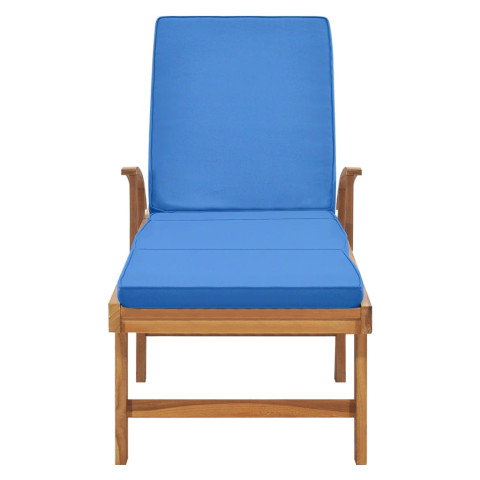 Transat chaise longue bain de soleil lit de jardin terrasse meuble d'extérieur avec coussin bois de teck solide bleu helloshop26 02_0012428