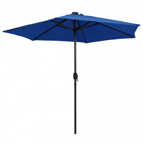 Parasol avec LED et mât en aluminium 270 cm Bleu azuré