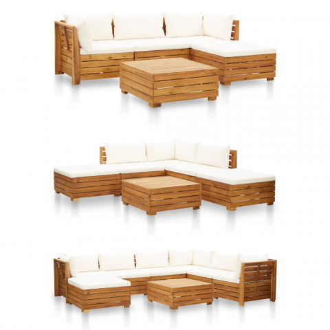 Canapé d'angle sectionnel 1 pc et coussins bois d'acacia massif