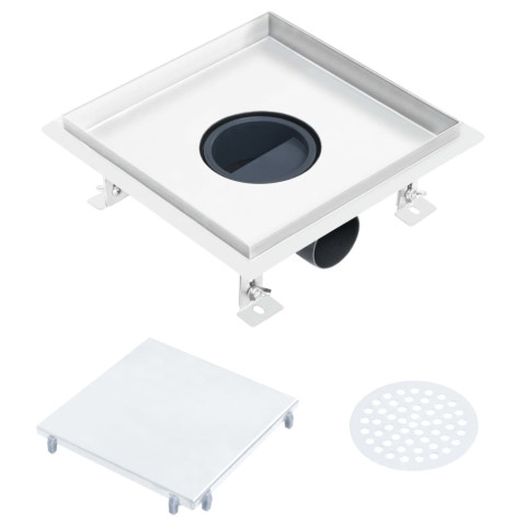 Caniveau drain de douche 2 en 1 avec couvercle 20 x 20 cm acier inoxydable