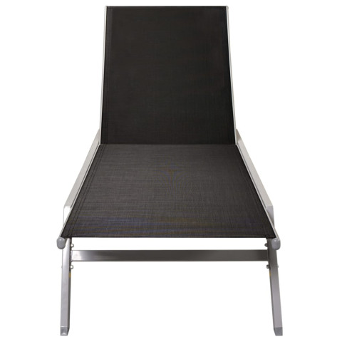Transat chaise longue bain de soleil lit de jardin terrasse meuble d'extérieur acier et textilène noir helloshop26 02_0012244