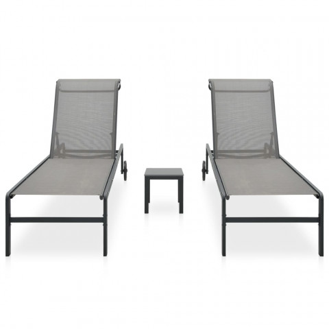 Chaises longues 2 pcs avec table textilène et acier