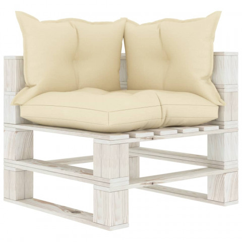 Canapé d'angle palette de jardin bois avec coussins - Couleur des coussins au choix