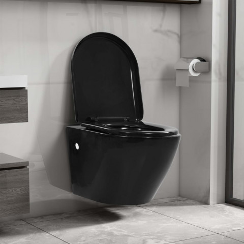 Toilette suspendue au mur avec réservoir caché céramique noir