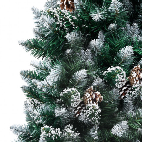 Sapin de Noël avec pommes de pin et neige blanche 180 cm