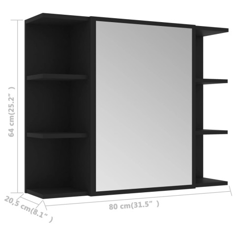 Armoire à miroir de salle de bain 80 x 20,5 x 64 cm aggloméré noir 