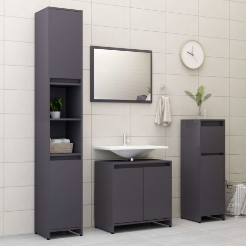 Ensemble de meubles de salle de bain gris brillant aggloméré