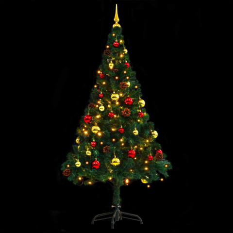 Arbre de noël artificiel avec boules et led vert 150 cm