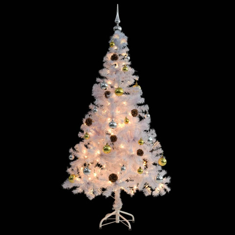  Arbre de Noël artificiel avec boules et LED blanc 150 cm